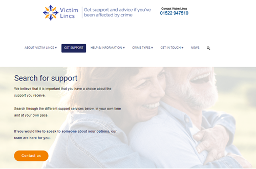 Screen shot of the Victim Lincs website