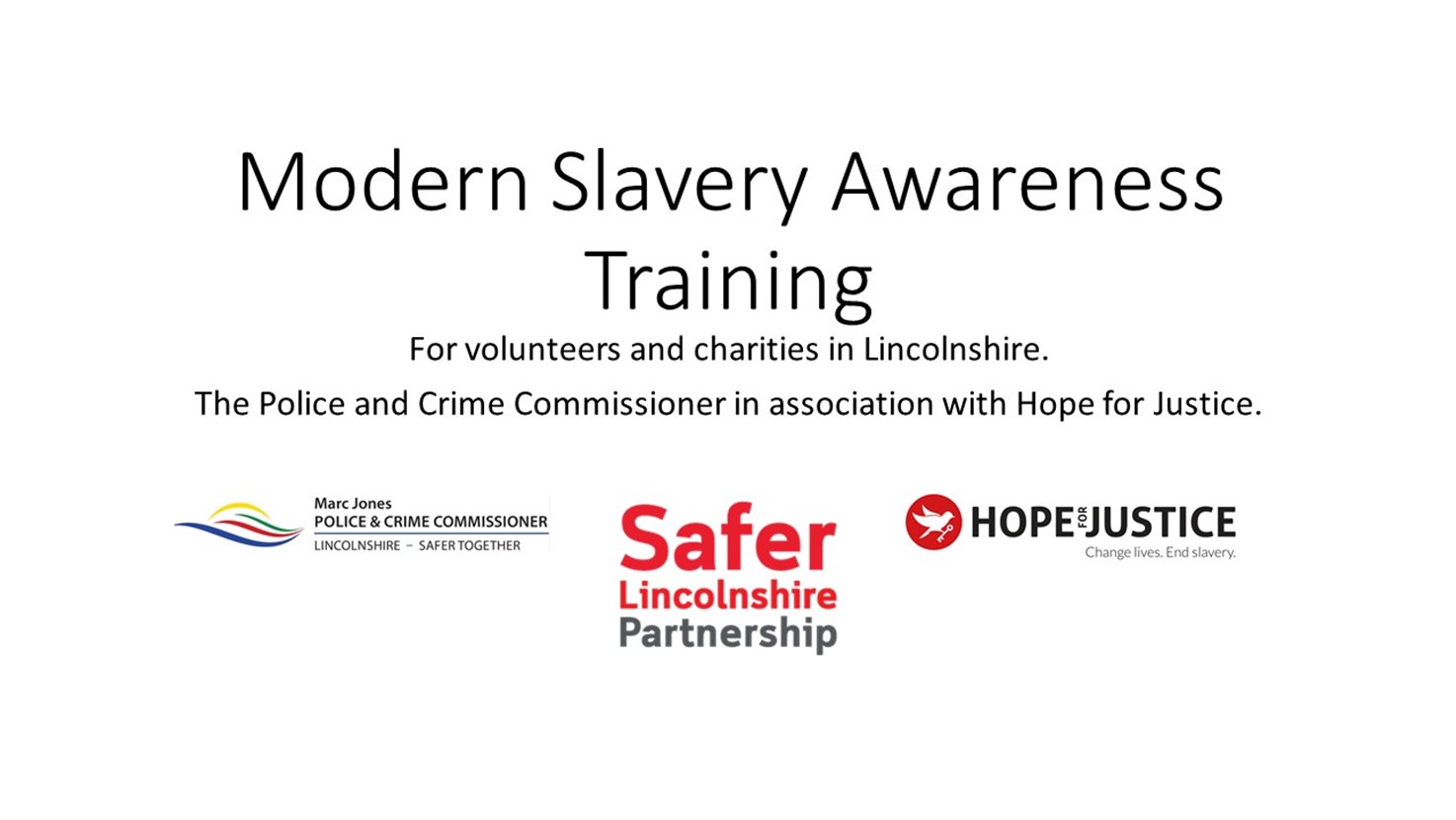 Free Modern Slavery Awareness Training for Lincolnshire Voluntary Organisations and Charities 