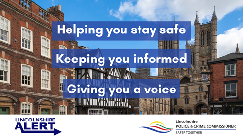 Bold text over a photograph of Lincoln Cathedral reads: helping you stay safe, keeping you informed, giving you a voice.