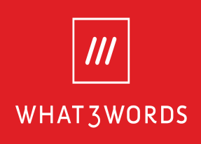 What 3 words: white logo on a red background
