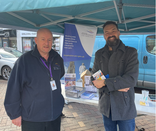 Standing at our stand on Spalding market with Rich Collins from Sortified